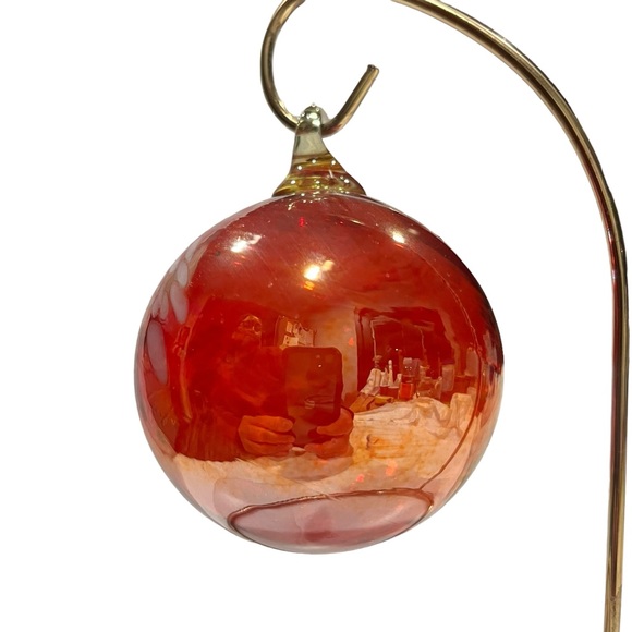 3” Hand Blown Ornament Many Hues of Orange, Reds, Purples and Irridescent Colors - Picture 4 of 7